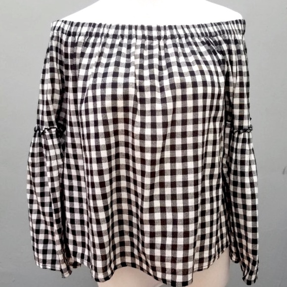 Who What Wear Gingham Off Shoulder Blouse Medium - Picture 2 of 7